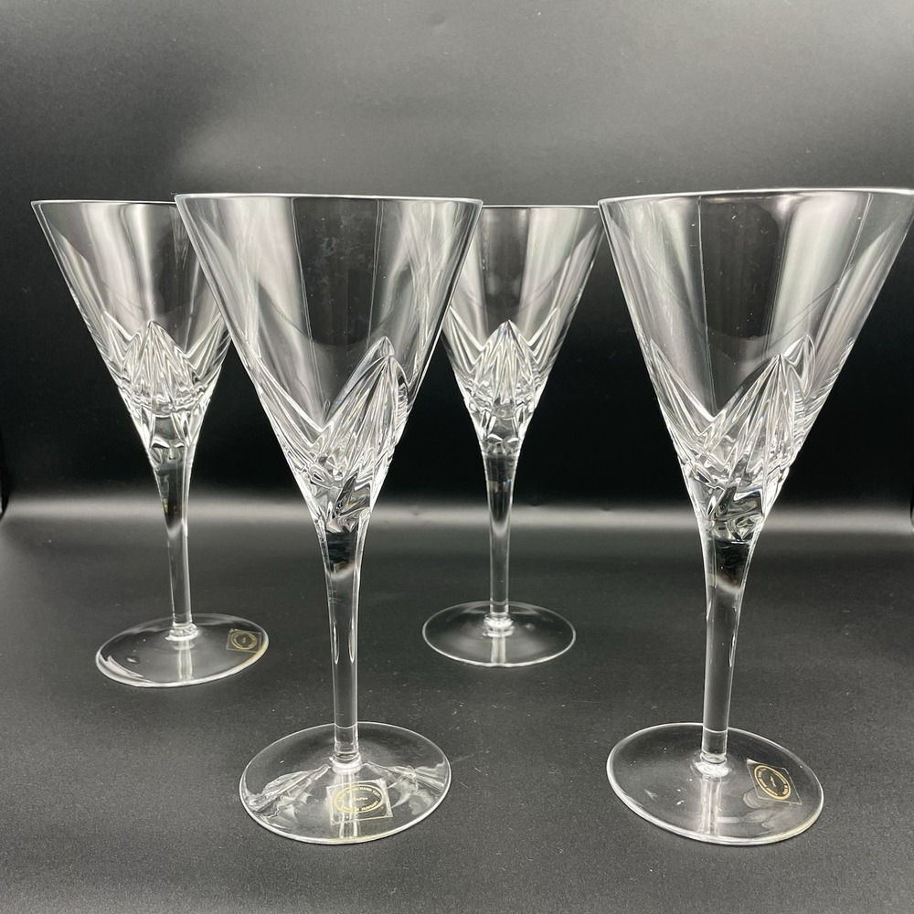 Vintage Hand-Cut Hungarian Lead Crystal Glass Fluted Wine Water Set‎ Of 4